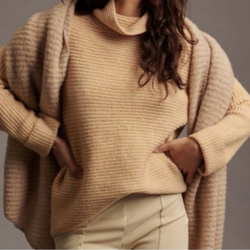 Anthropologie Pilcro Cowl Neck Oversized Tunic Tan Sweater - Picture 2 of 8